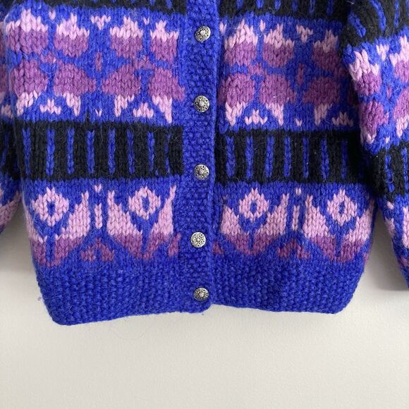 Icelandic Design Womens Vintage Cardigan Sweater 100% Wool Size Small Purple - Picture 4 of 10